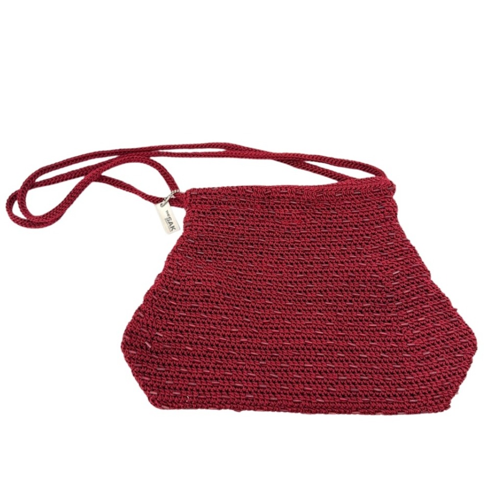 The Sak Beaded Crochet Top Handle Satchel Bag Boho Dressy Evening